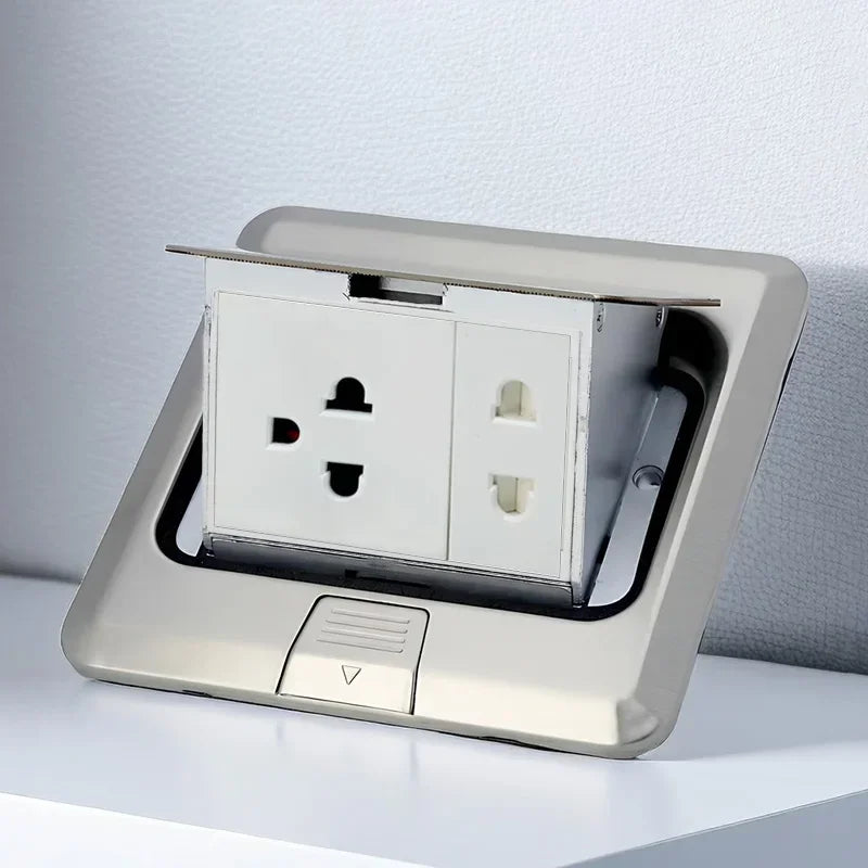 Floor Electrical Outlet Pop Up Kitchen Countertop Waterproof Sockets Pop Out Receptacle Stainless Steel Box Golden Cover 15A
