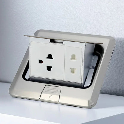 Floor Electrical Outlet Pop Up Kitchen Countertop Waterproof Sockets Pop Out Receptacle Stainless Steel Box Golden Cover 15A