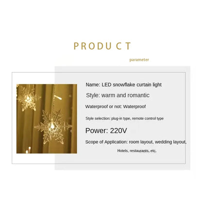2026 Xmas Wedding Party Decoration 3.2M Christmas Snowflakes LED String Lights Flashing Fairy Curtain Waterproof