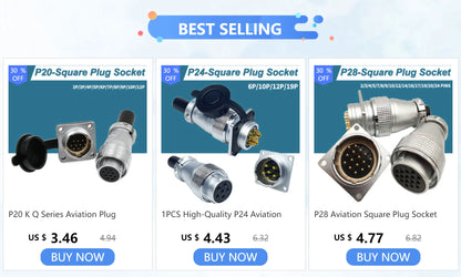 P28 Aviation Connector Square Flange Socket Male Female Circular Butt Joint 2/3/4/5/7/10/12/14/16/19/20/24 Pin P28K2Q PLS28