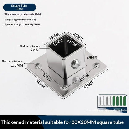 Flange Base Stainless Steel Square Tube Connector 25/30/35mm Corner Joint