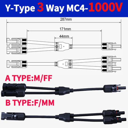 DC PV Y Branch Photovoltaic Solar Connector 1000V 30A Male Female 3-Way 4-Way 5-Way Plug 1 to 2/3/4 Adapter