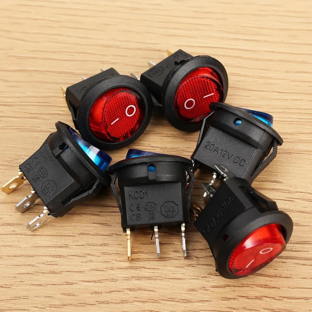 3 Pin Round Rocker Switch LED Light 12V on Off SPST Toggle Button Control for Car Auto Motorcycle Boat Modification Red Blue