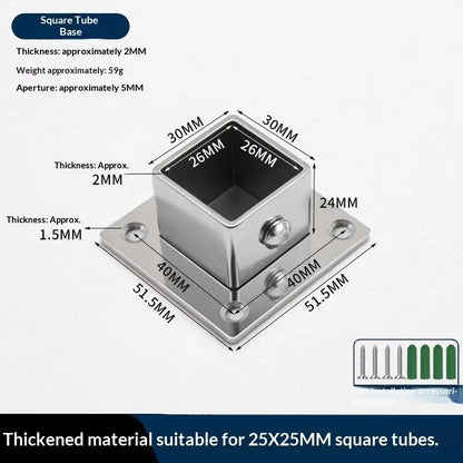 Flange Base Stainless Steel Square Tube Connector 25/30/35mm Corner Joint