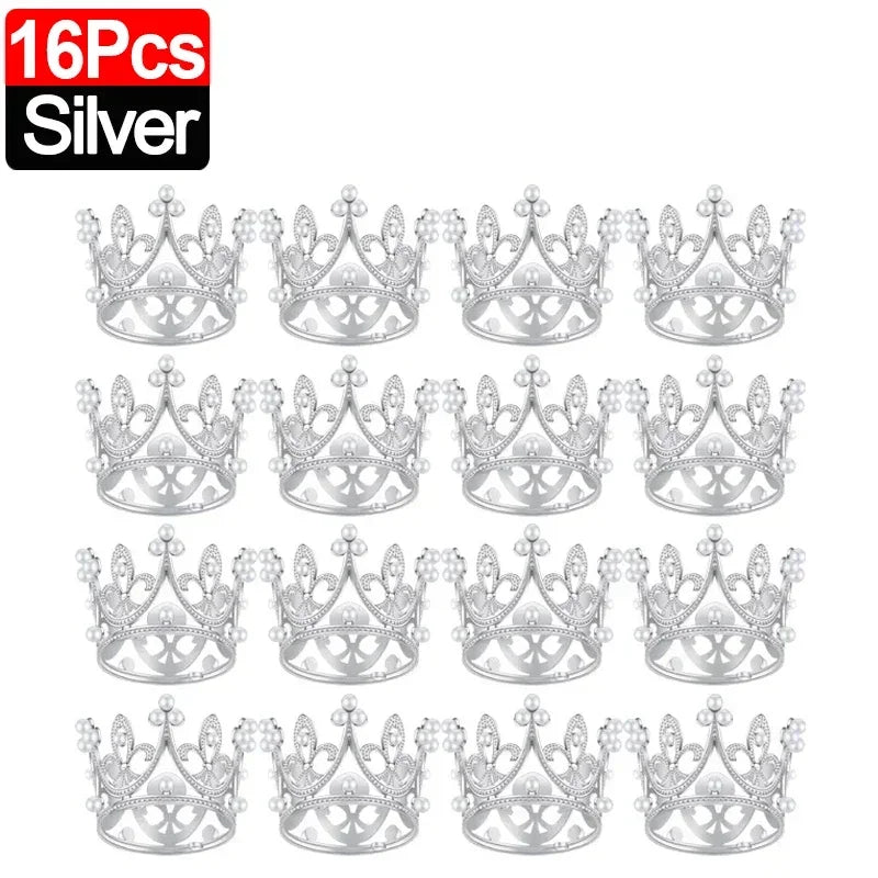 Mini Crown Cake Topper Pearl Tiara Gold Silver 20/1PCS