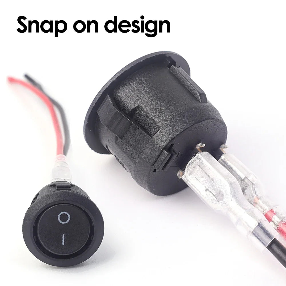 Mini Round Rocker Toggle Switch SPST 2-Pin 12V/24V with Wires – ON/OFF