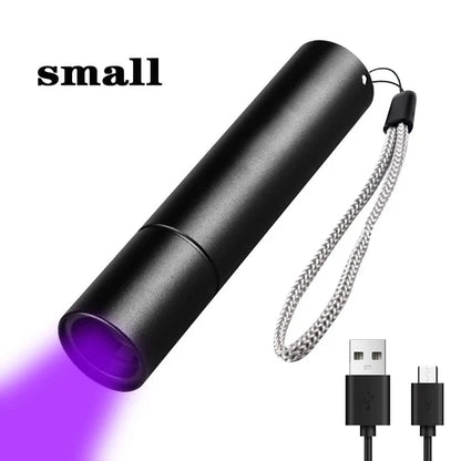 5W 365nm Mini UV Flashlight USB Rechargeable Ultraviolet Torch Pets Urine Cat tinea Money Ore Scorpion Detection Purple Light