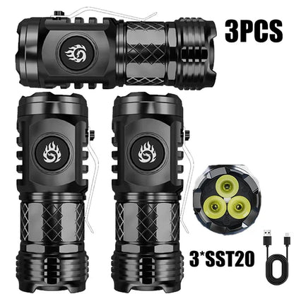 High Quality 3*SST20 LED Flashlight Built-in Battery USB Rechargeable Pen Clip Head Flashlight Waterproof Camping Hiking Torch