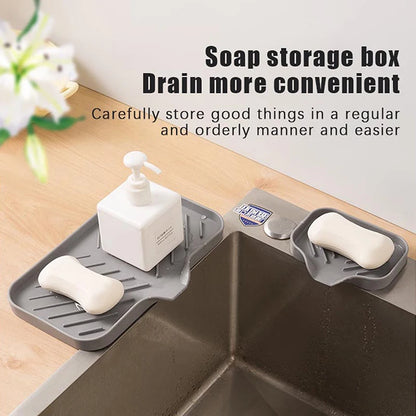 New Faucet Mat Kitchen Sink Tray, Soap Dispenser Sponge Drain Pad, Sink Splash Drying Mat, Countertop Storage Soap Tray