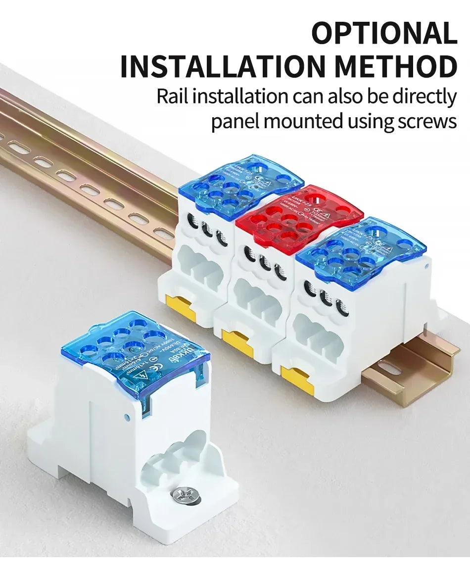 Din Rail Distribution Junction Box One in Seven Out Power Wire Electric Connector Terminal Block UKK 80A 125A 160A 250A 400A