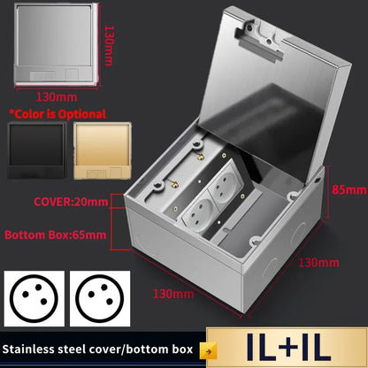 Hidden Floor Socket with USB Charging Ports 304 Stainless Steel Underground Power Outlet EU FR BR IL IT Standard 130×130mm