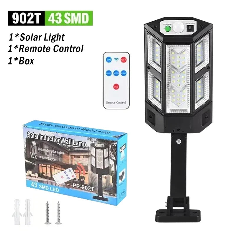 Powerful LED Solar Courtyard Wall Lamp Rechargeable Light Human Body Induction Garden Terrace Garage Door Street Lighting