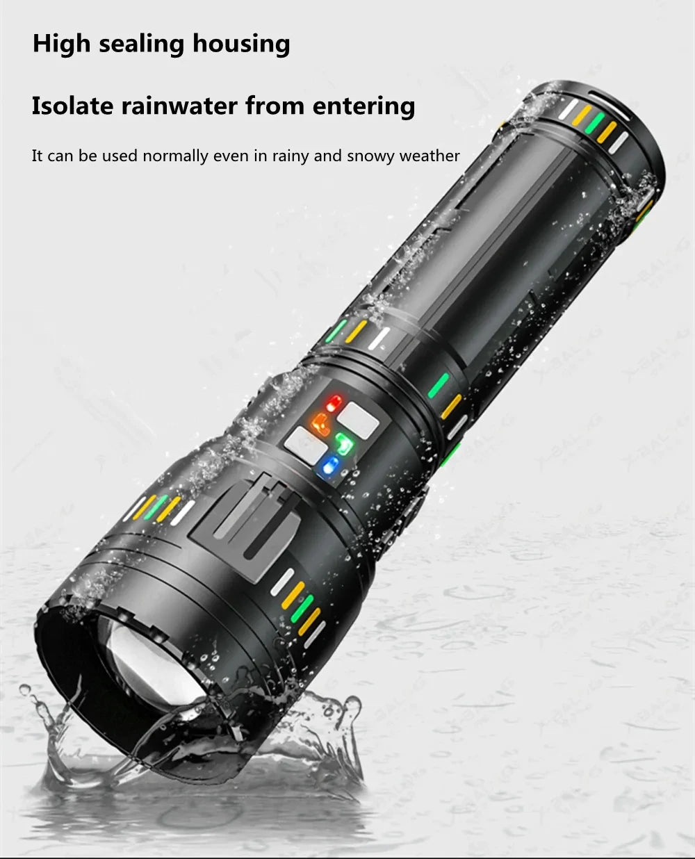 Long Range LED Flashlight Zoom Tactical Torch Type-C Display