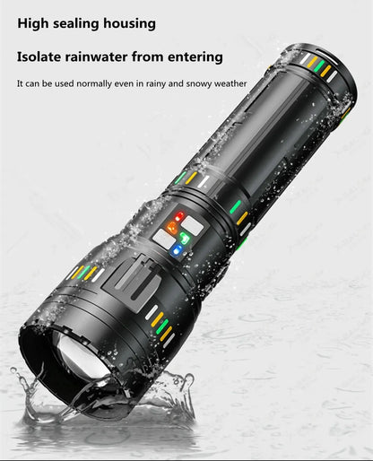 Long Range LED Flashlight Zoom Tactical Torch Type-C Display