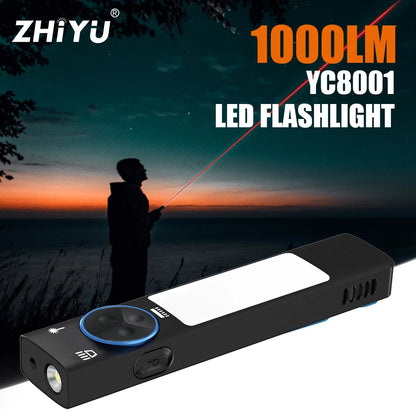 YC8001 Multifunctional Flat LED Flashlight Rechargeable EDC Torch with Tail Magnet Buzzer 365nm UV Light 3-mode Camping Lantern