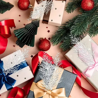 Christmas Artificial Pine Needles Branches White Fake Pine Branches Plants Party Wreath DIY New Year Gifts Table Decor