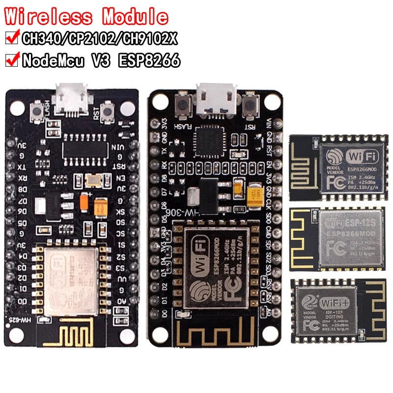 NodeMCU V2/V3 ESP8266 ESP-12E WiFi Development Board with CH340/CP2102/CH9102X