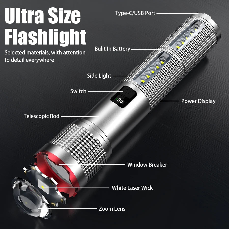 19000000LM Super Powerful Flashlight Rechargeable LED Torch COB Lantern