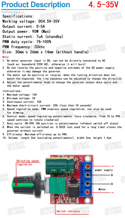 PWM DC Motor Speed Controller Module 4.5-35V – 12V/24V Adjustable Speed Regulator