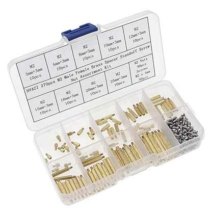 M2 Spacer Assortment Screw &amp; Nut Set 270pcs — Clear Storage Box for Electronics Assembly