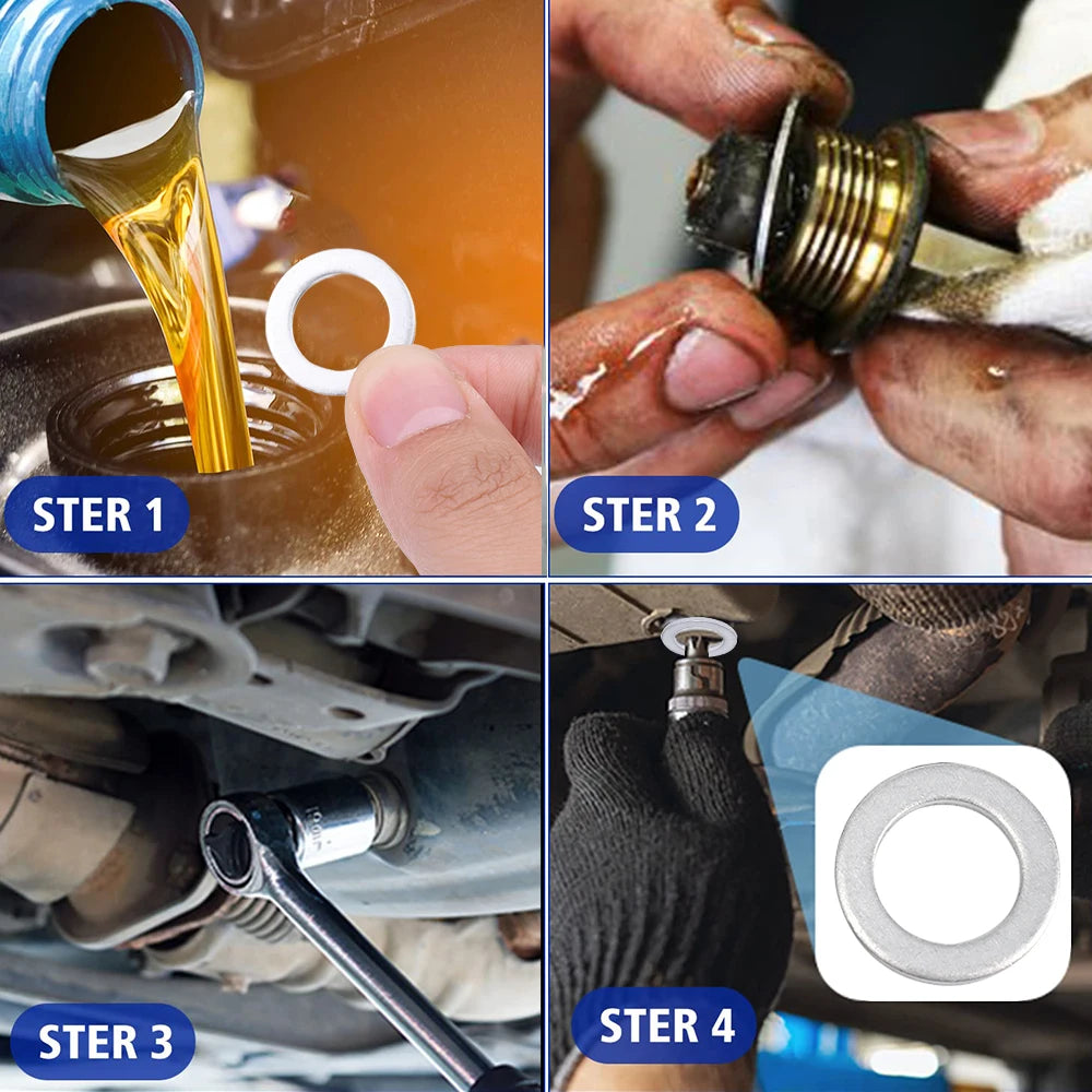 14mm Aluminum Oil Drain Plug Crush Washer Set — Universal Oil Change Gasket Kit