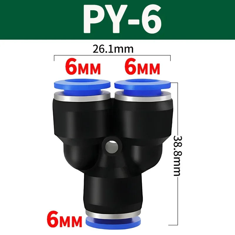 Pneumatic Push-to-Connect Fittings Kit Y W Shaped Air Water Oil Hose Connectors for Nylon Polyurethane Tubing