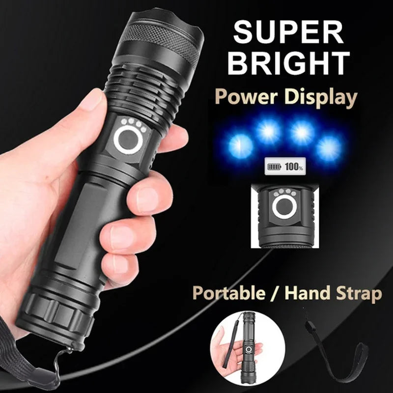 High Power XHP100 LED Flashlight Rechargeable Zoom Torch Super Bright