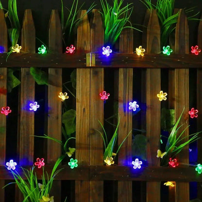 Solar Sakura Fairy String Lights, 5/7/12/22M Peach Blossom Cherry LED Lamp for Wedding, Party, Garden, Christmas Outdoor Decor