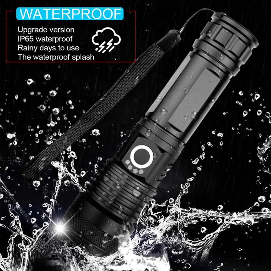 LED+COB Ultra Bright Flashlight Rechargeable 5mode Lamp Aluminum Alloy Zoomable Light Tactical Torch for Outdoor Camping Fishing