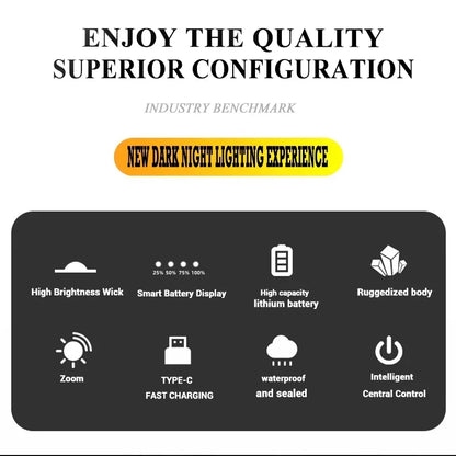 Telescopic Zoom Flashlight Rechargeable Torch Smart Display