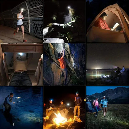 Powerful Portable XPE+COB Headlamp LED Head Flashlight Type-C Rechargeable Outdoor Waterproof Fishing Camping Hiking Headlight