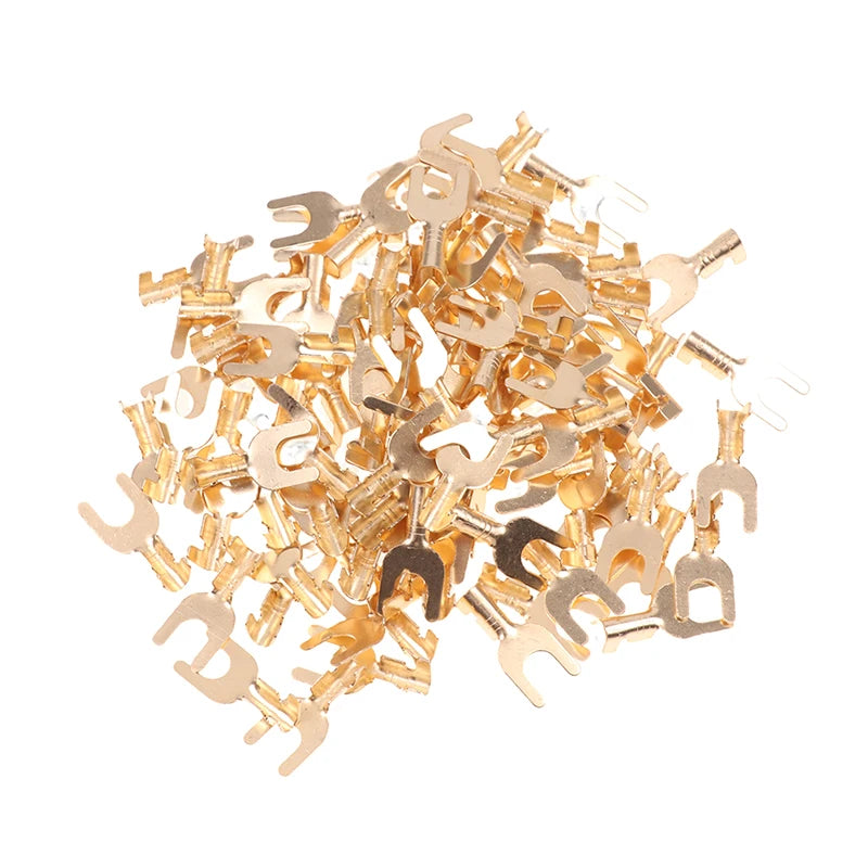 50pcs U-Shaped Brass Grounding Lug Fork Terminal Connector