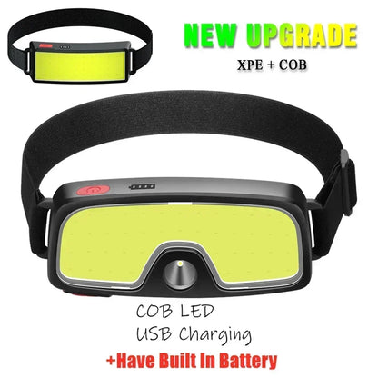 Portable COB LED Floodlight Head Flashlight Built-in Battery USB Rechargeable Outdoor Head-mounted Camping Hunting Headlamp