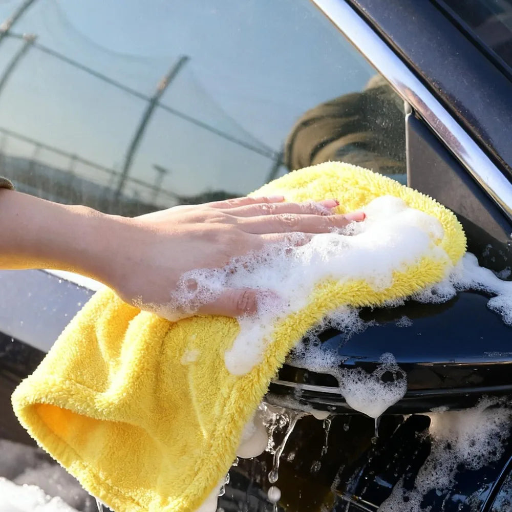 Multifunction Absorbent Microfiber Car Wash Towel Drying Cloth Rag for Auto Detailing Cleaning Polishing Waxing 45x30cm Yellow