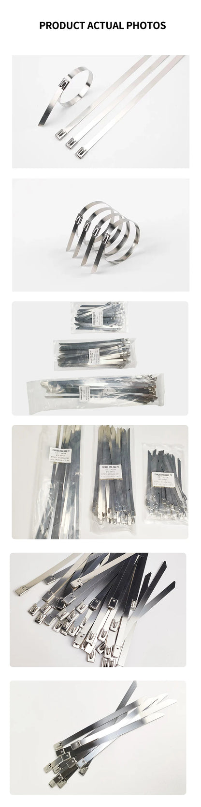 304 Stainless Steel Zip Ties Heavy-Duty Self-Locking Metal Cable Ties 4.6mm Anti-Rust Heat Resistant for Marine Outdoor
