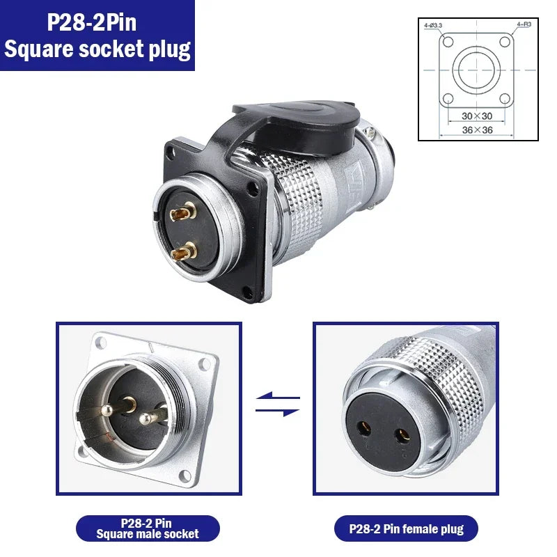 P28 Aviation Connector Square Flange Socket Male Female Circular Butt Joint 2/3/4/5/7/10/12/14/16/19/20/24 Pin P28K2Q PLS28