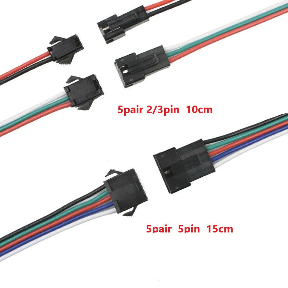 Wire Connector 2/3/5 Pin Male And Female Connector PVC Outside+ Tinned Copper Inside With Cable Light 10cm Connector Black