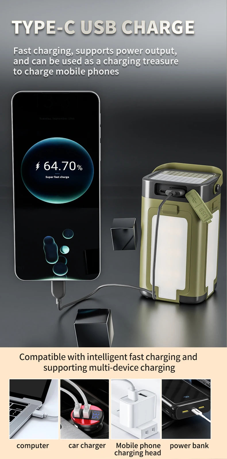 4-leaf Solar  LED Lantern Rechargeable Emergency Flashlight Portable Power Bank Foldable Tent Light for Outdoor Camping Fishing