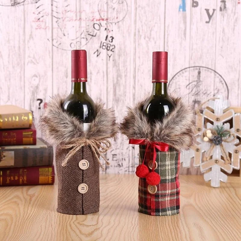 Creative Christmas Wine Bottle Cover Set Velvet Santa & Snowman Decor