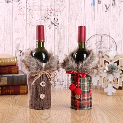 Creative Christmas Wine Bottle Cover Set Velvet Santa & Snowman Decor