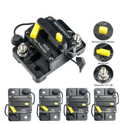 Car Circuit Breaker Fuse Reset 30–300A 12V–48V DC, Waterproof Auto and Boat Electrical Switch
