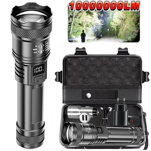 High Power Flashlight Strong Light Long Range LED Flash Light USB Rechargeable Telescopic Zoom Outdoor Camping Riding Lantern