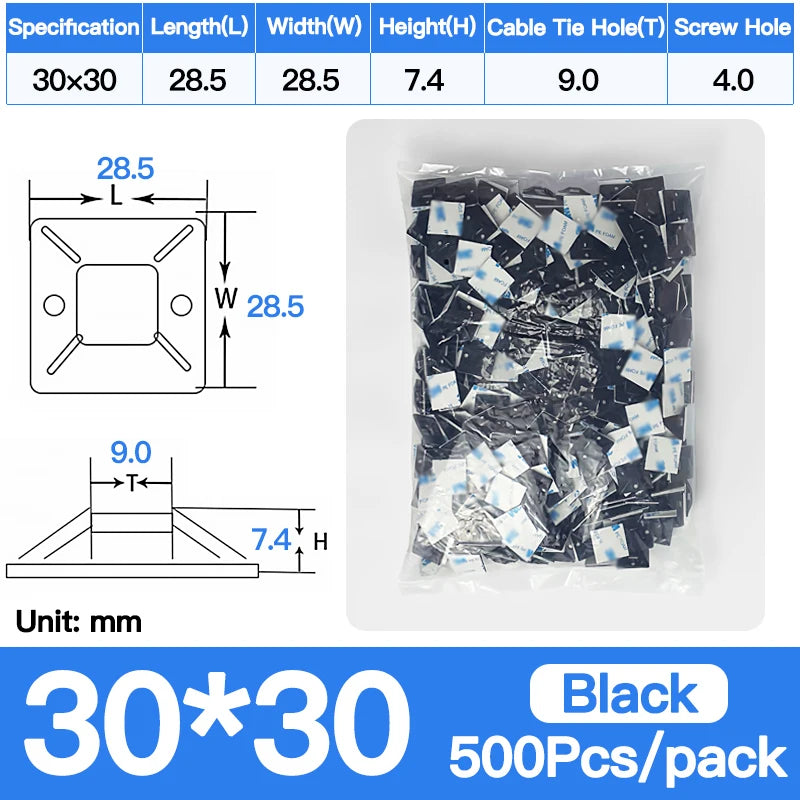 Self-Adhesive Cable Tie Mounts Strong Sticky Base Wire Holder Clips for Wall Fixing Cable Routing Management