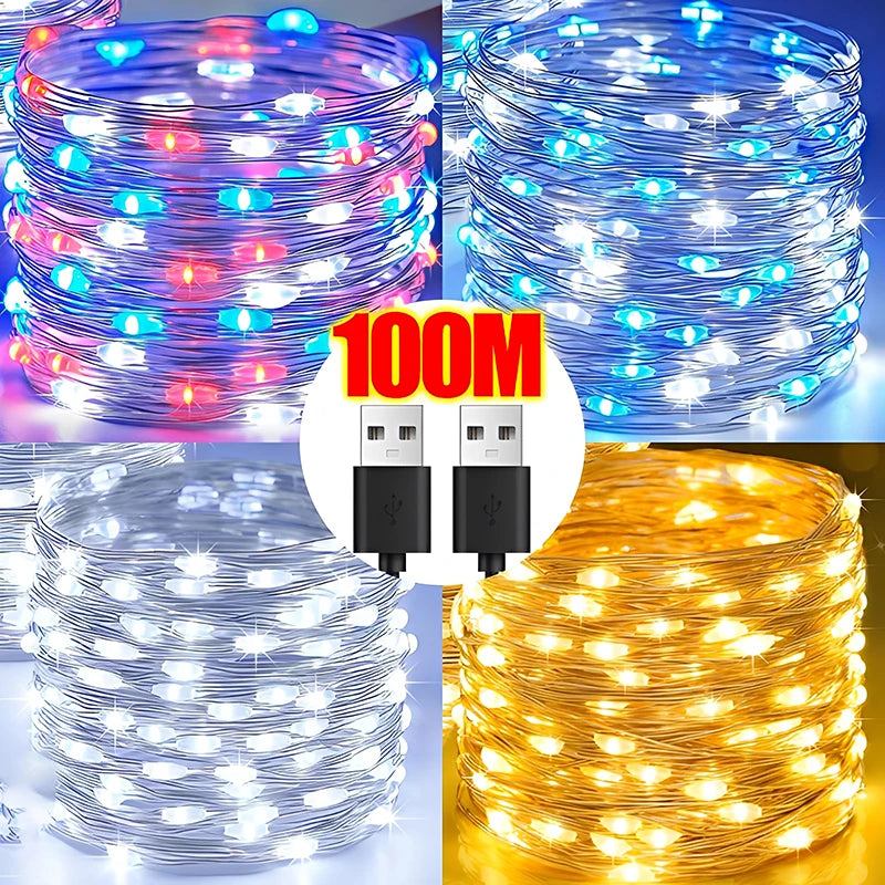 USB Copper Wire LED String Lights Waterproof Fairy Garland 2M/100LED