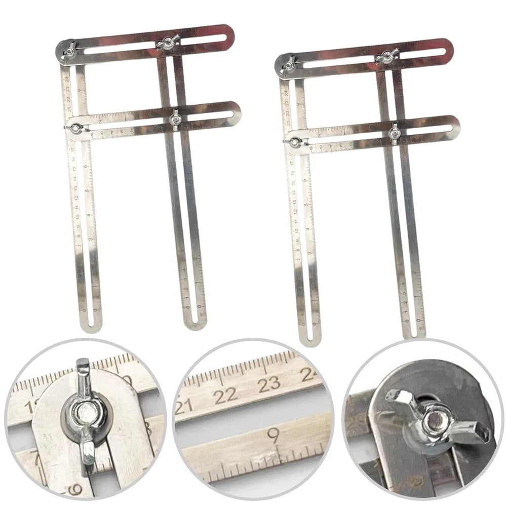 2pcs Multifunctional Four-fold Ruler Stainless Steel Folding Ruler Adjustable Angles Design For Woodworking Architecture