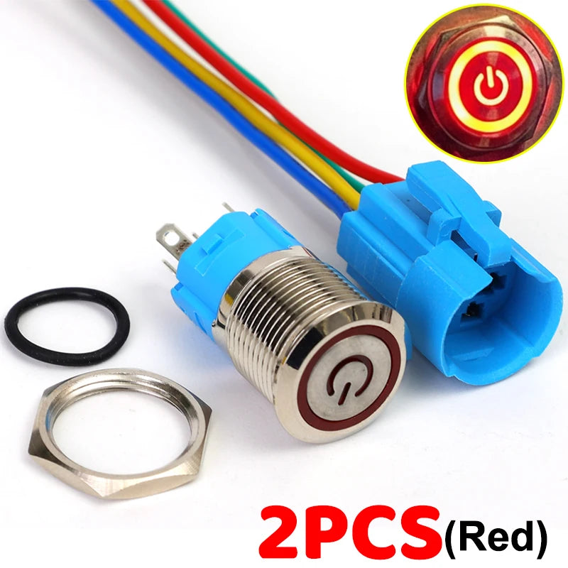 16mm LED Illuminated Latching Push Button Switch – Waterproof Metal 12V 24V