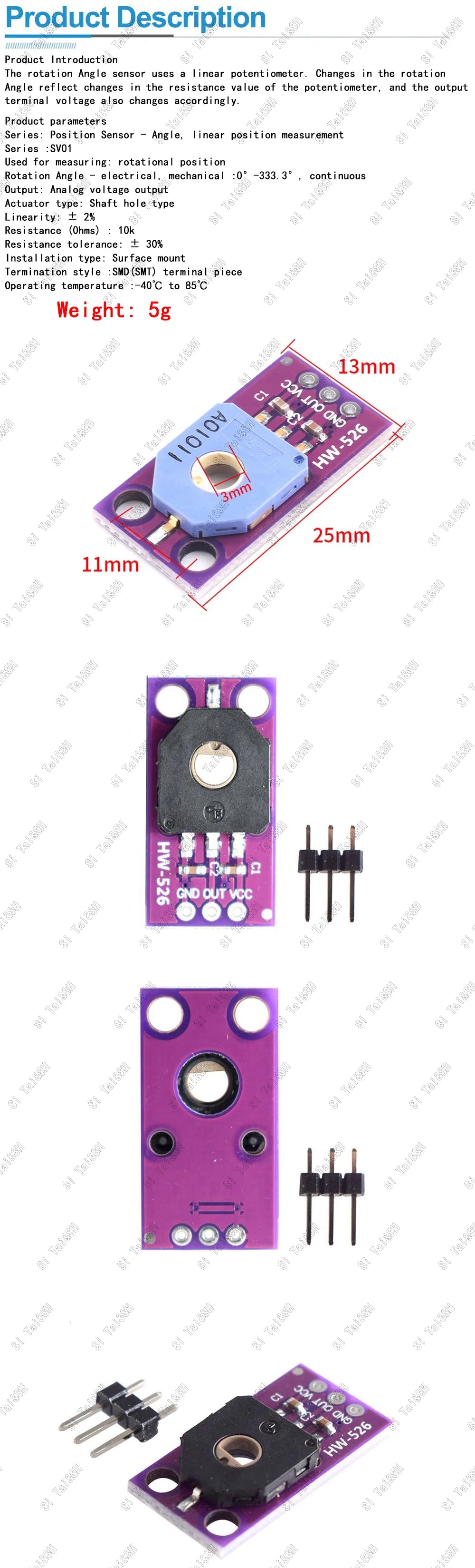 SV01A103AEA01R00 Rotation Angle Sensor Module 10K Potentiometer SMD Dust-Proof Trimmer for Arduino
