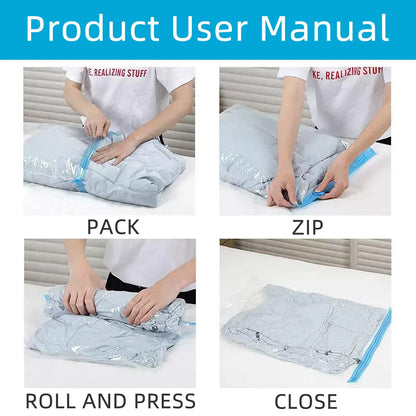 Reusable Travel Clothes Air Vacuum Bags Roll Up Compression Storage Bags For Suitcases Tops Pants Portable Foldable Storage Bags