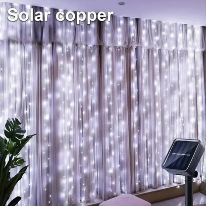 3M Solar LED Curtain String Lights with 8 Modes for Garden Christmas Wedding Party Fairy Decoration