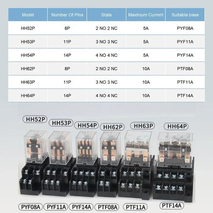 HH52P HH53P HH54P HH62P HH63P HH64P Miniature Control Relays Bulk Pack AC12V DC24V AC220V Small Intermediate Power Relay Module